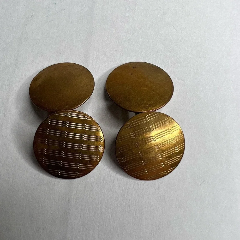 Vintage Unknown Brand Cufflinks - Etched Gold Tone - Double Sided - Art Deco